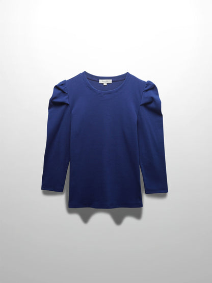 Ribbed Crew Neck Puff Sleeve Top-Royal Blue-1