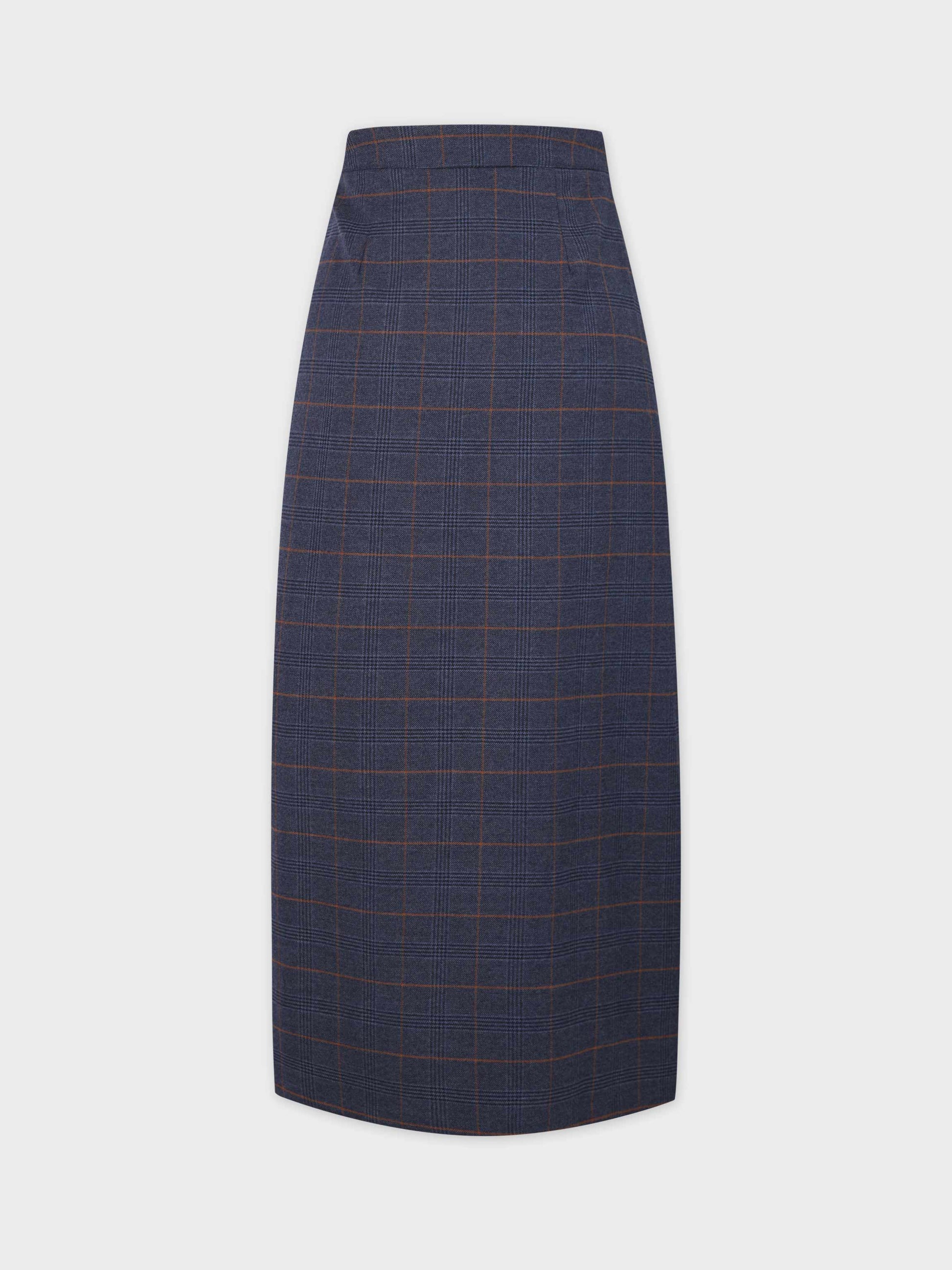 Pin Closure Wrap Skirt-Blue Plaid-2