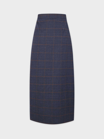Pin Closure Wrap Skirt-Blue Plaid-2