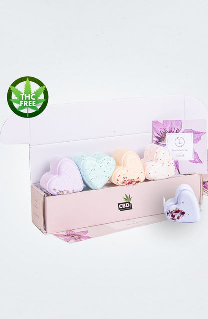CBD -  5 Hearts Shaped Shower Steamers/ fizzies with CBD - in a Gift Box - Can be personalized. (THC free)-1