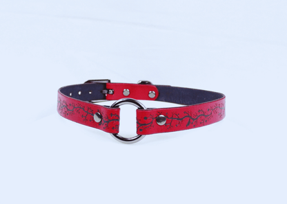 Gothic Submissive Collar – Leather BDSM Choker with Vine Cross Pattern-0