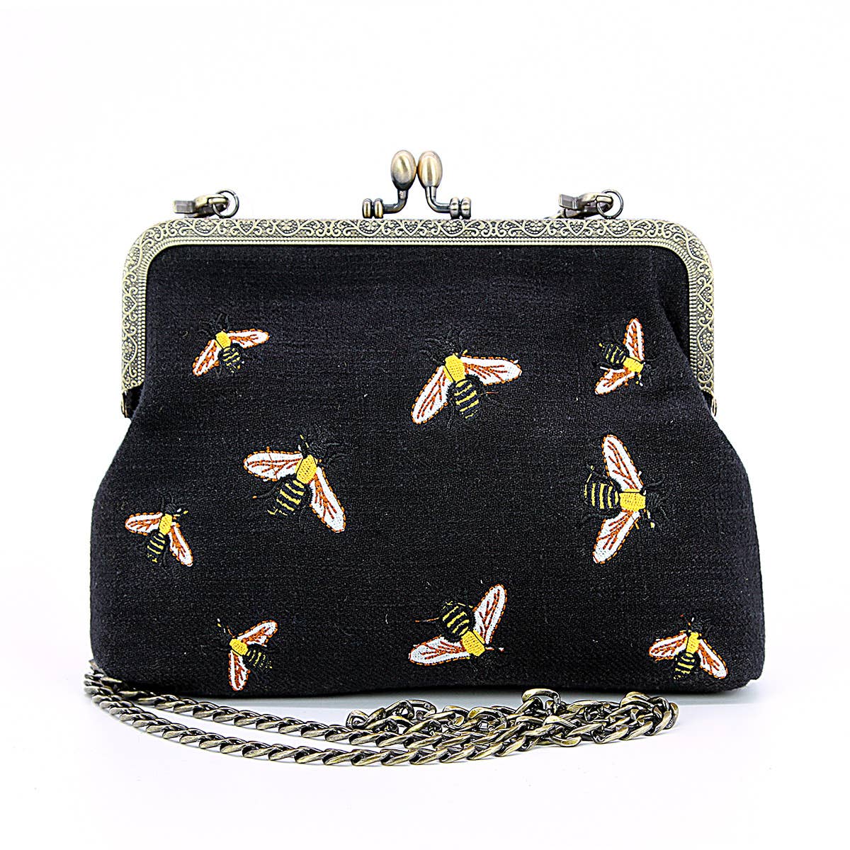 Bees Kisslock Handbag: Black-0