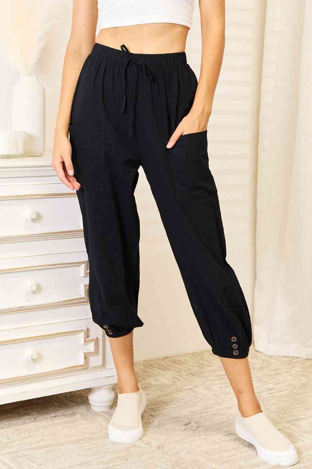 Double Take Decorative Button Cropped Pants-3