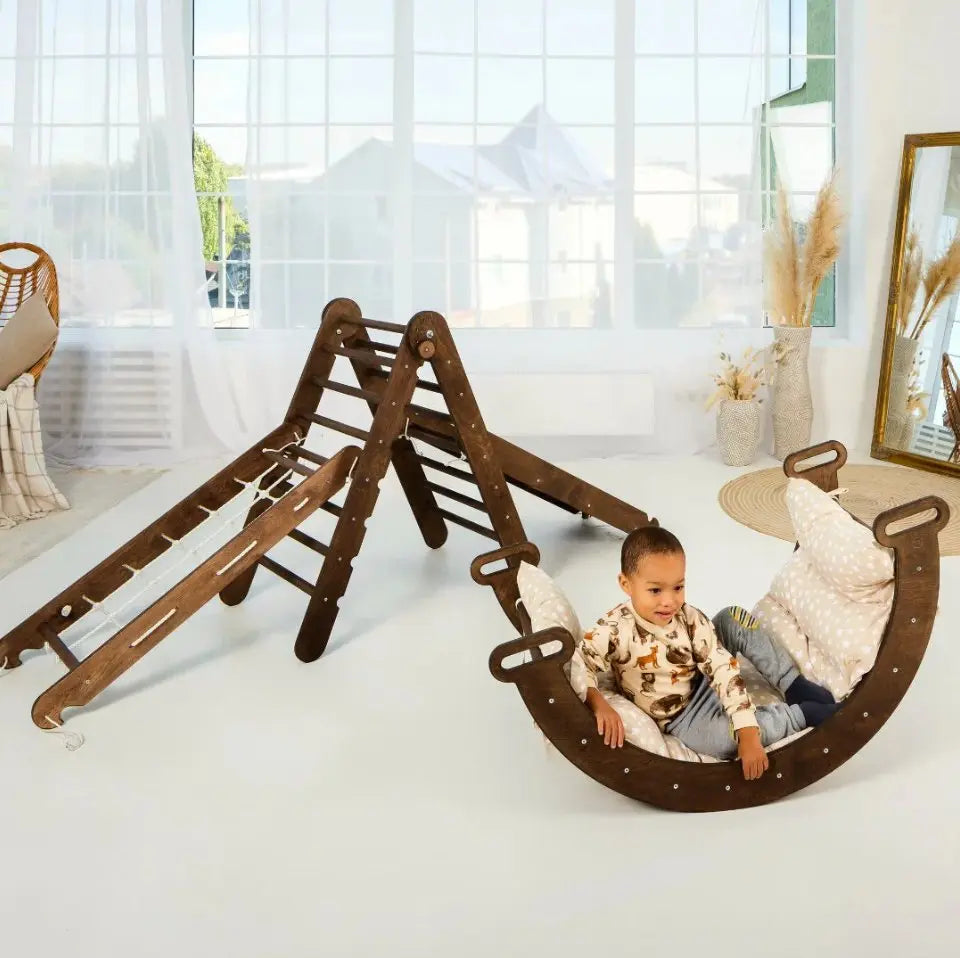 5in1 Montessori Climbing Set: Triangle Ladder + Arch/Rocker + Slide Board/Ramp + Netting rope + Cushion-6