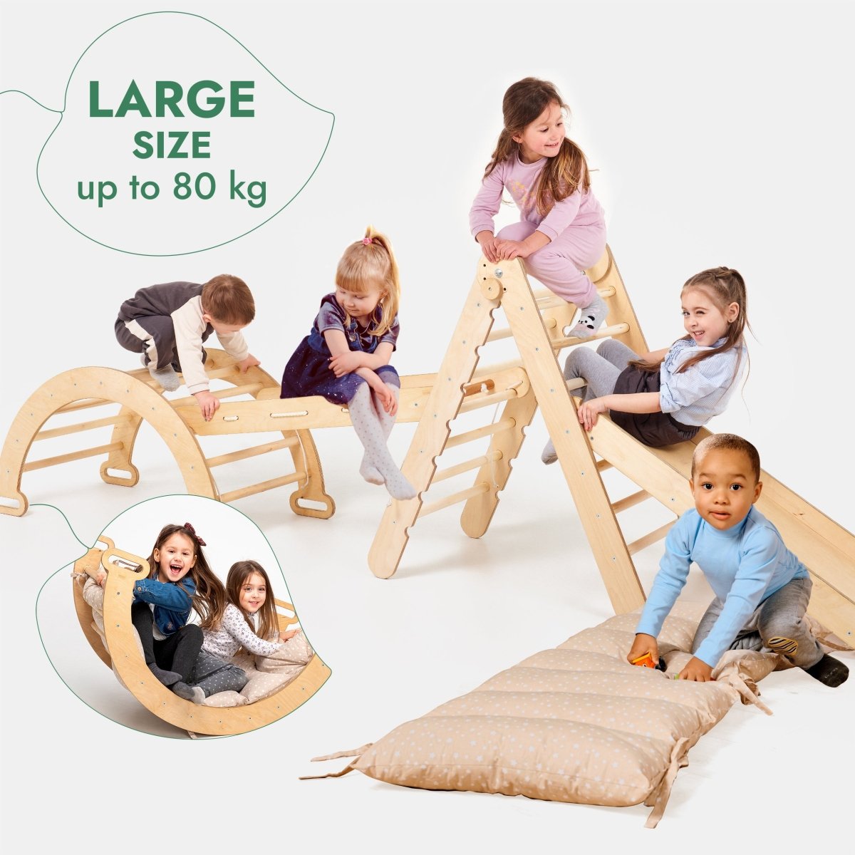5in1 Montessori Climbing Set: Triangle Ladder + Arch/Rocker + Slide Board/Ramp + Netting rope + Cushion-4