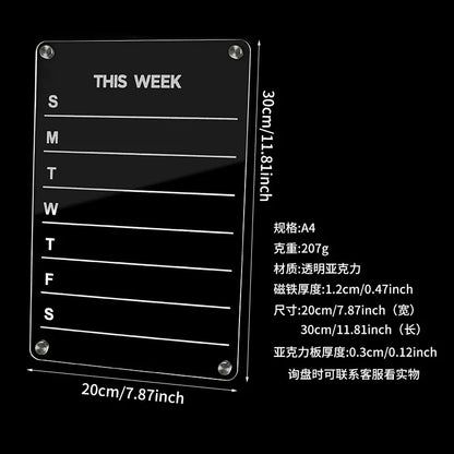 Acrylic Writable Dry Erase Weekly Meal Planner Board
