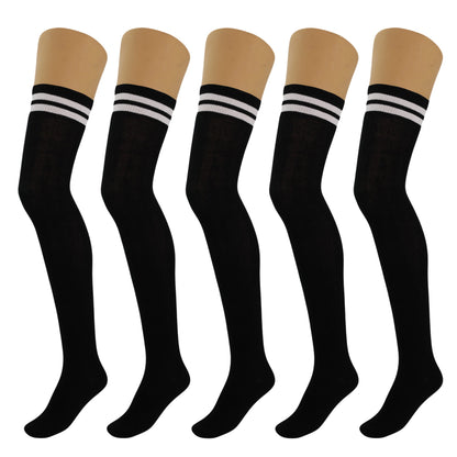 5 Pairs Over-the-Knee Thigh-High Cotton Socks for Women – Warm Boot Leg Warmers, Soft & Stretchy Knit Stockings-1