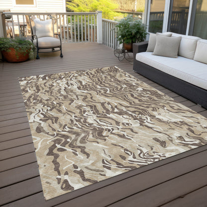 9' X 12' Beige Brown And Ivory Abstract Washable Indoor Outdoor Area Rug-6