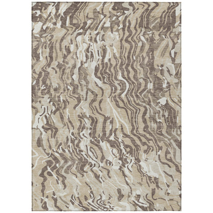 9' X 12' Beige Brown And Ivory Abstract Washable Indoor Outdoor Area Rug-1
