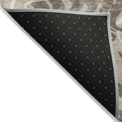 9' X 12' Beige Brown And Ivory Abstract Washable Indoor Outdoor Area Rug-3