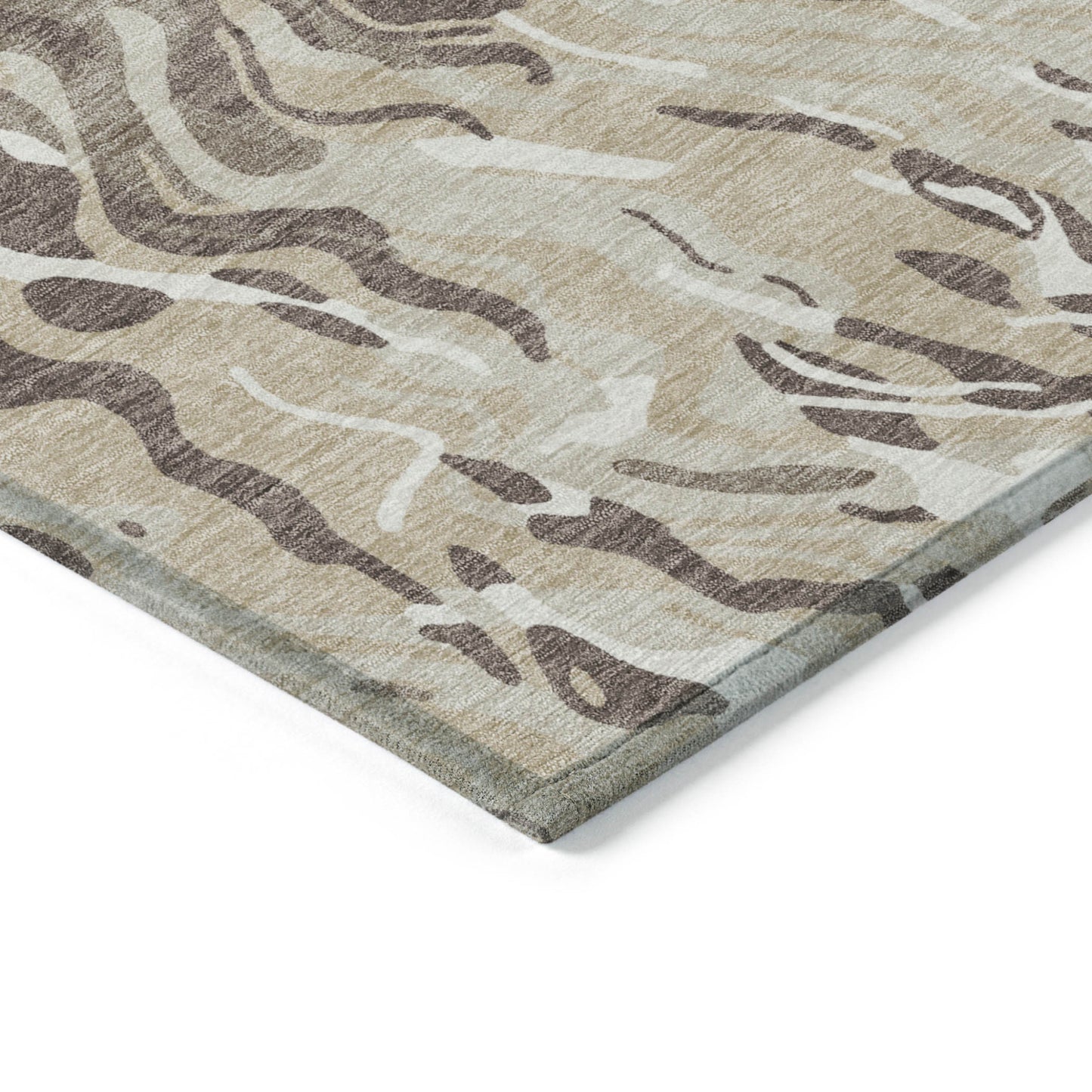 9' X 12' Beige Brown And Ivory Abstract Washable Indoor Outdoor Area Rug-4