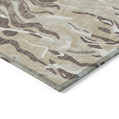 9' X 12' Beige Brown And Ivory Abstract Washable Indoor Outdoor Area Rug-4
