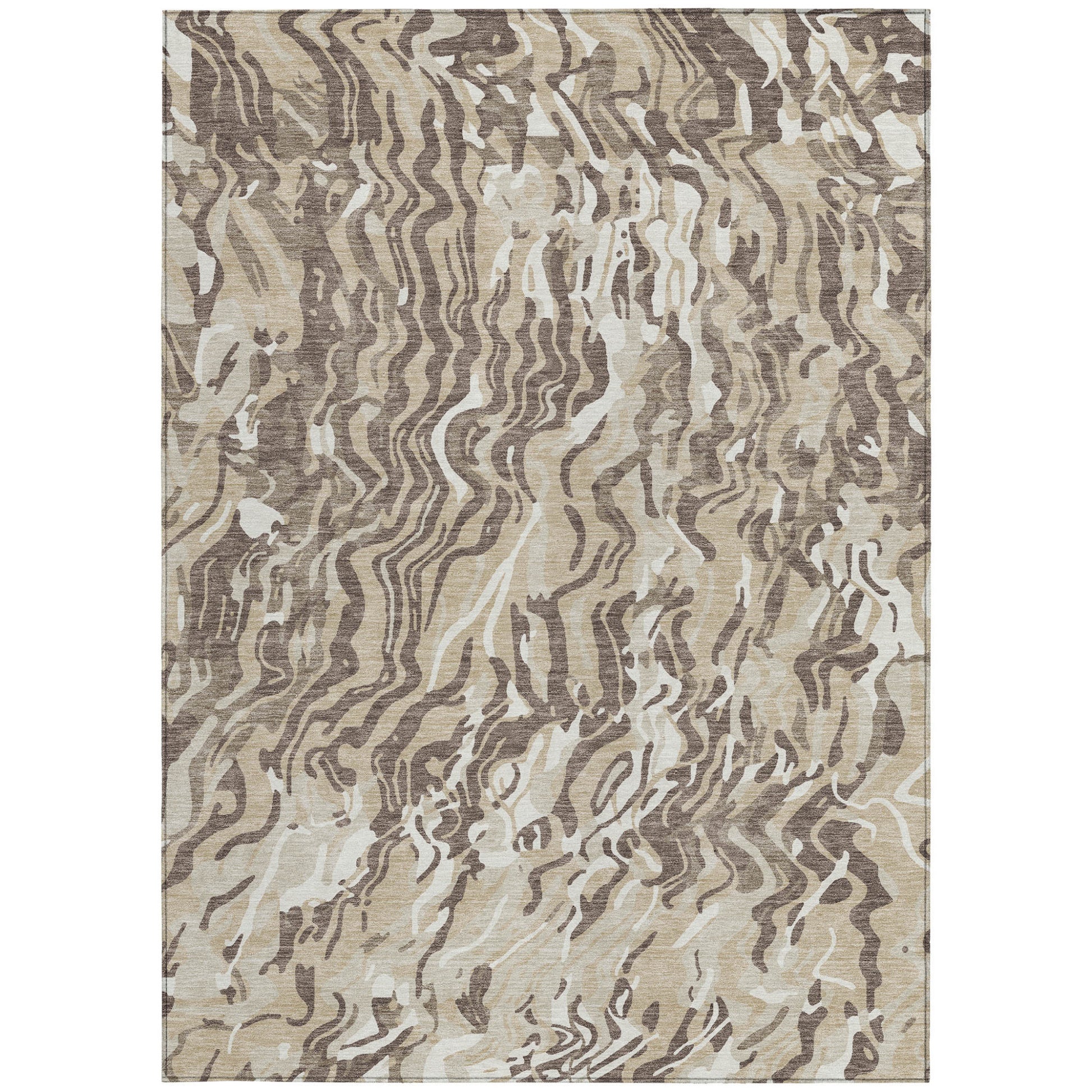9' X 12' Beige Brown And Ivory Abstract Washable Indoor Outdoor Area Rug-5
