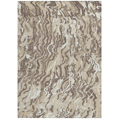 9' X 12' Beige Brown And Ivory Abstract Washable Indoor Outdoor Area Rug-5