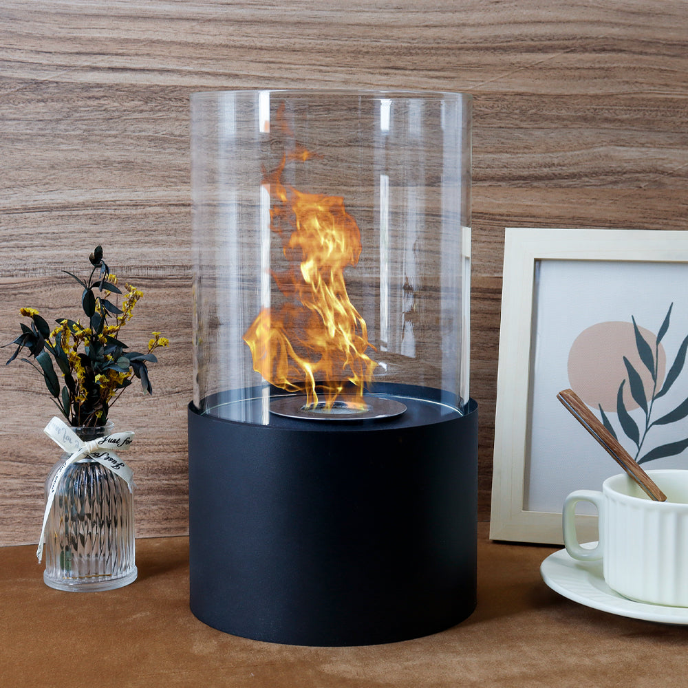 JHY DESIGN Tabletop Fire Bowl 29cm H – Bio Ethanol, Ventless, Cylindrical Glass, Indoor/Outdoor-0