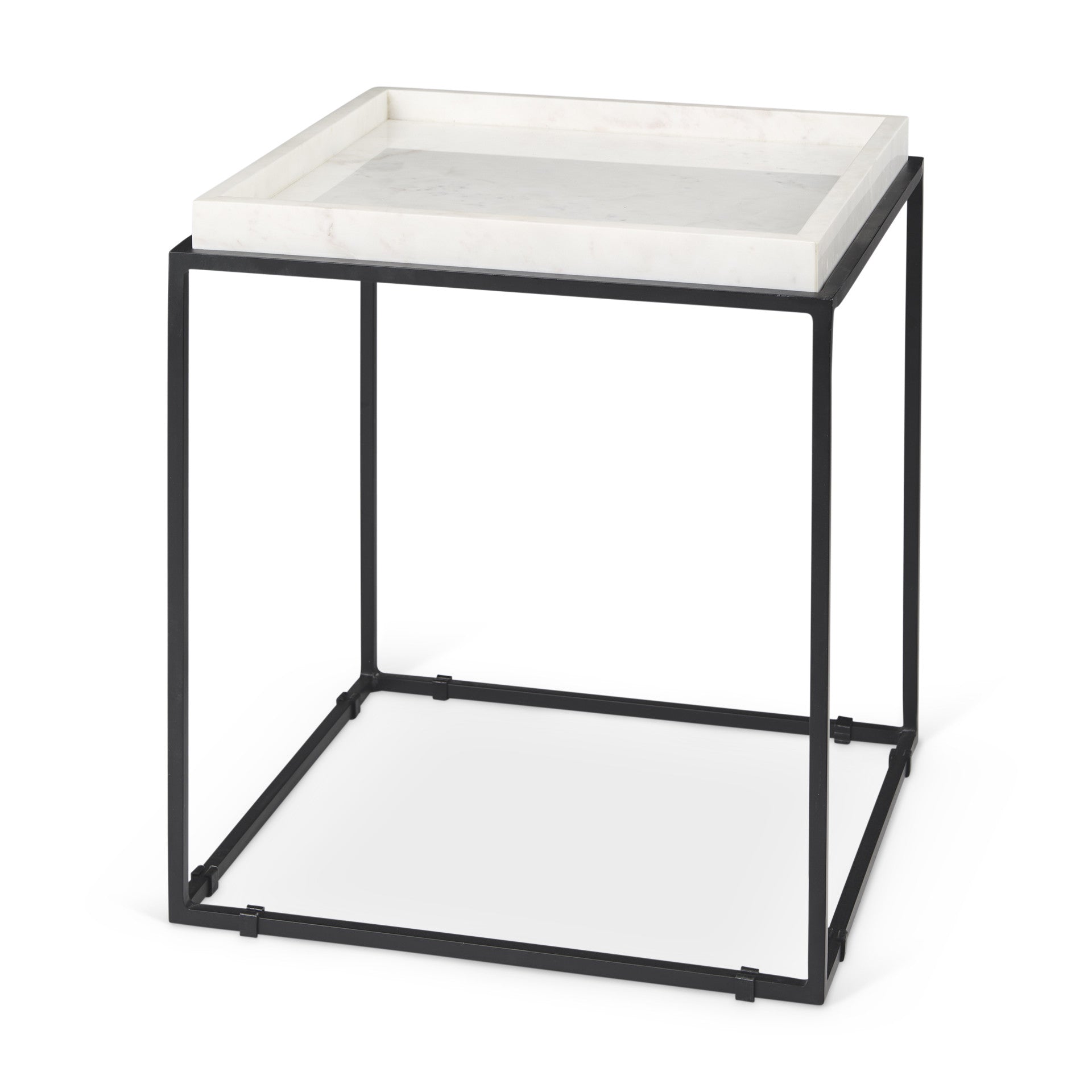 20" White and Black Marble and Metal Square Frame End Table-1