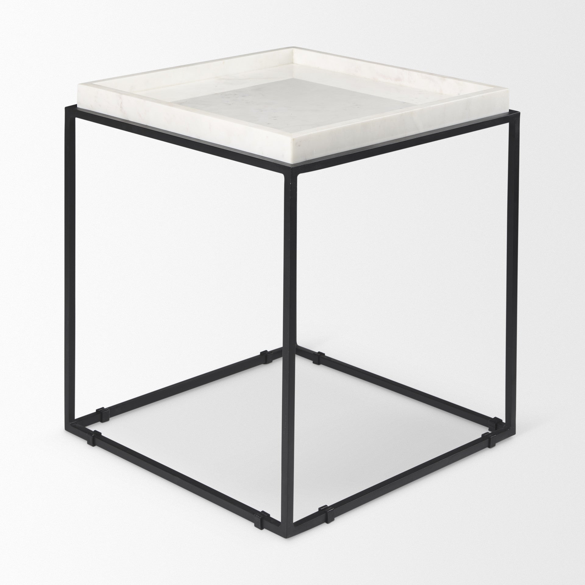 20" White and Black Marble and Metal Square Frame End Table-3