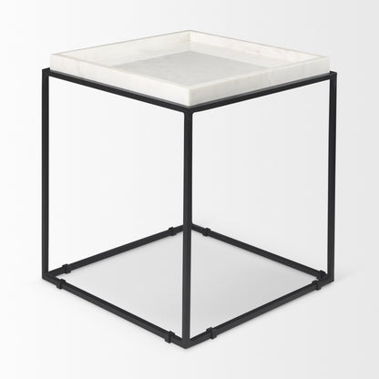 20" White and Black Marble and Metal Square Frame End Table-3