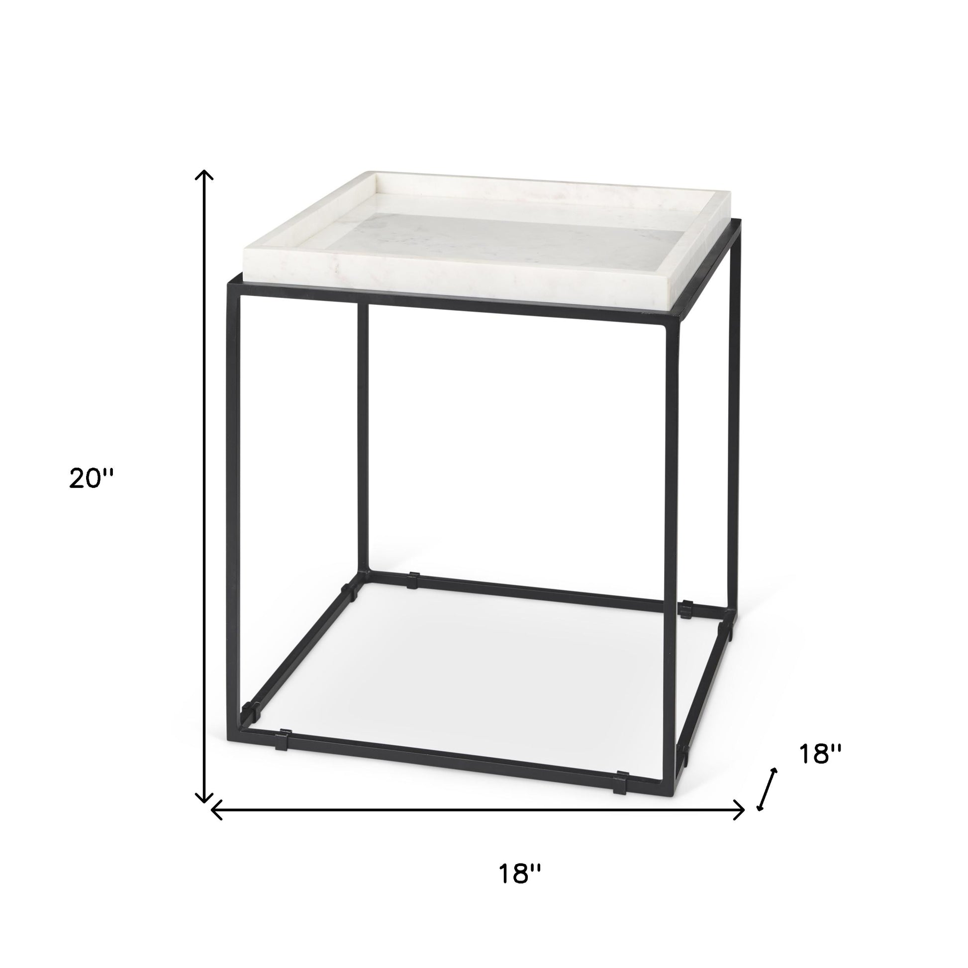 20" White and Black Marble and Metal Square Frame End Table-6