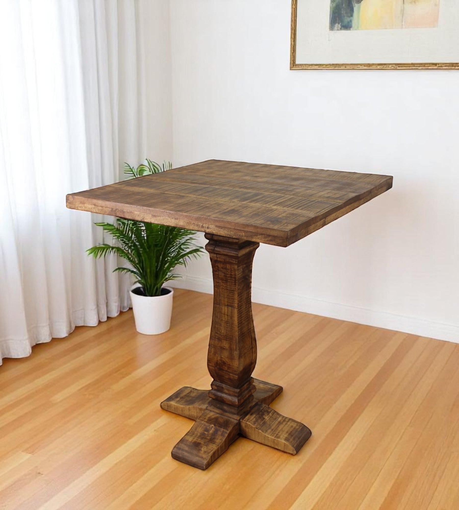 36" Brown Solid Wood Square Pedestal Bar Table-0