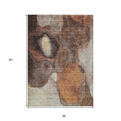 3' X 5' Coffee Copper And Beige Abstract Washable Indoor Outdoor Area Rug-2
