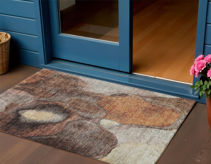 3' X 5' Coffee Copper And Beige Abstract Washable Indoor Outdoor Area Rug-0