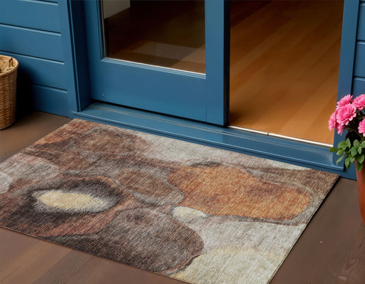 3' X 5' Coffee Copper And Beige Abstract Washable Indoor Outdoor Area Rug-0