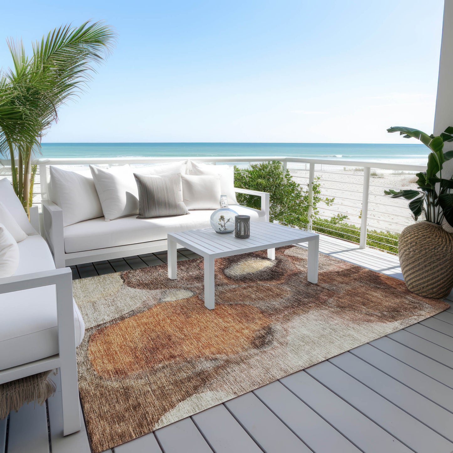 3' X 5' Coffee Copper And Beige Abstract Washable Indoor Outdoor Area Rug-6