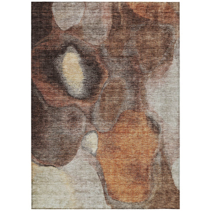 3' X 5' Coffee Copper And Beige Abstract Washable Indoor Outdoor Area Rug-1