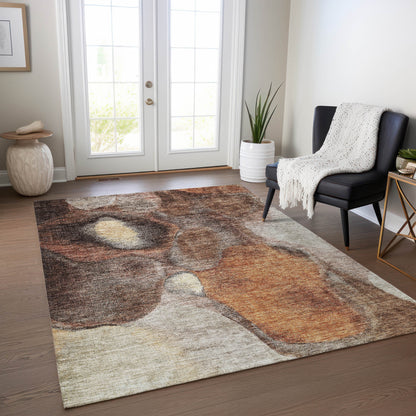 3' X 5' Coffee Copper And Beige Abstract Washable Indoor Outdoor Area Rug-7