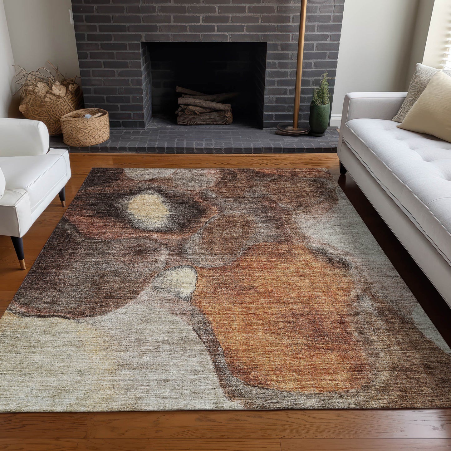 3' X 5' Coffee Copper And Beige Abstract Washable Indoor Outdoor Area Rug-8