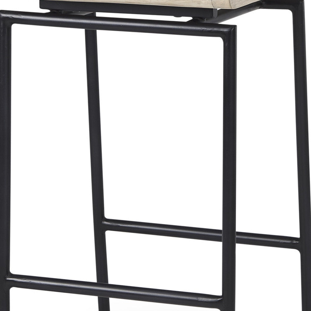 25" Natural and Black Solid Wood and Metal Low Back Counter Height Bar Chair-3