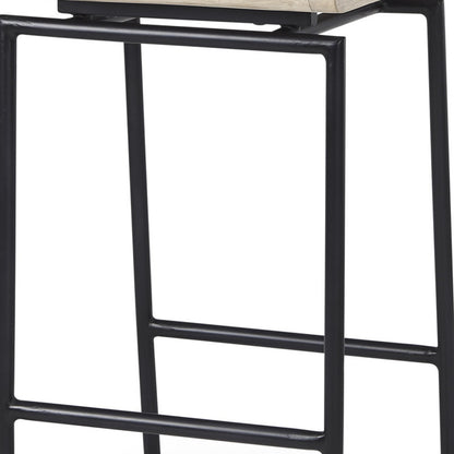 25" Natural and Black Solid Wood and Metal Low Back Counter Height Bar Chair-3