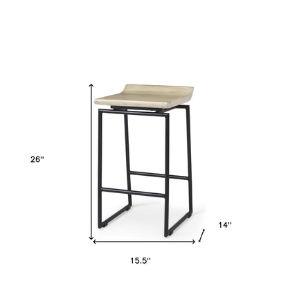 25" Natural and Black Solid Wood and Metal Low Back Counter Height Bar Chair-4