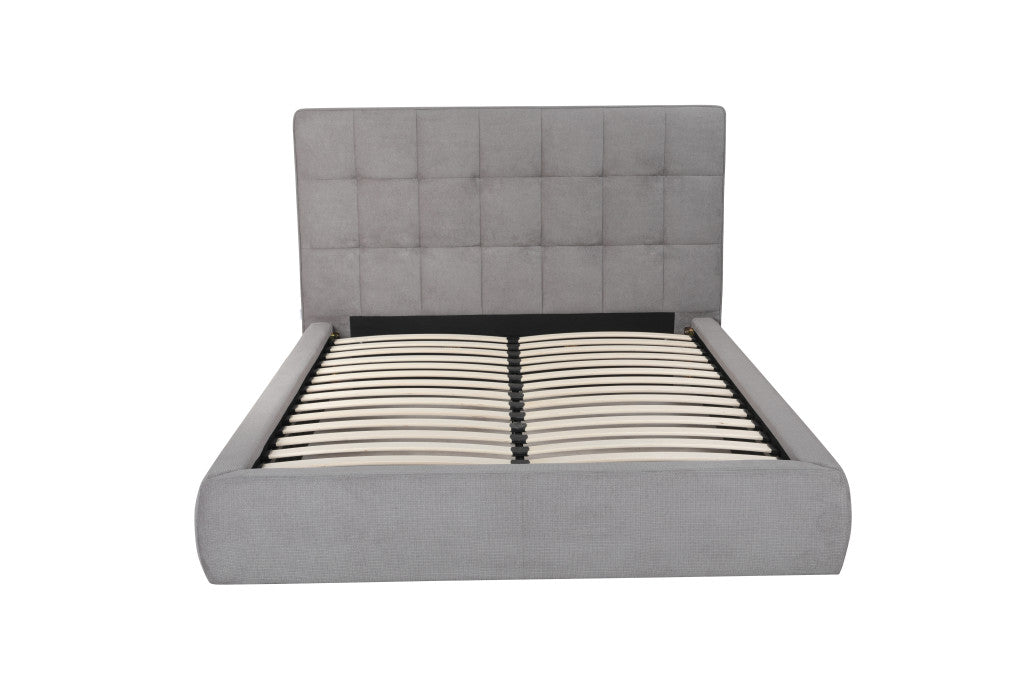 Gray Tufted Linen Blend Upholstered Queen Bed Frame-4