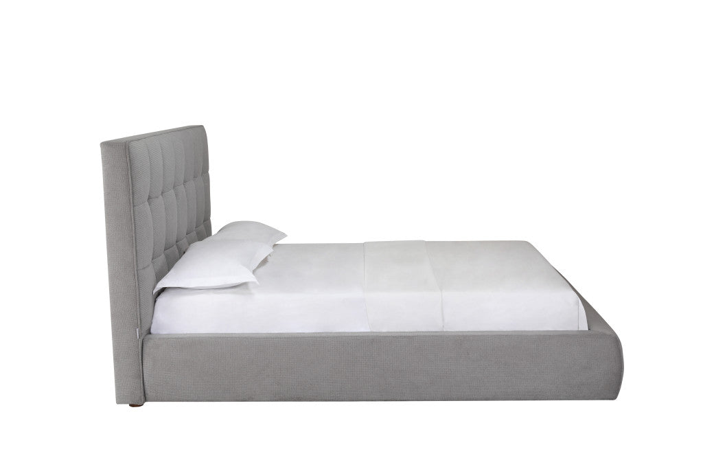 Gray Tufted Linen Blend Upholstered Queen Bed Frame-3