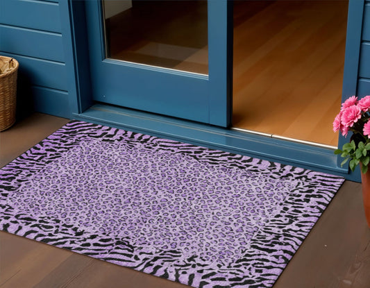 3' X 5' Purple Animal Print Washable Indoor Outdoor Area Rug-0