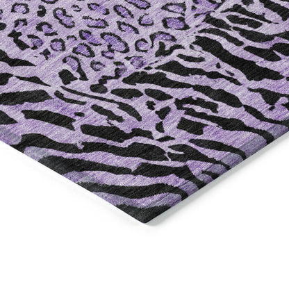 3' X 5' Purple Animal Print Washable Indoor Outdoor Area Rug-3