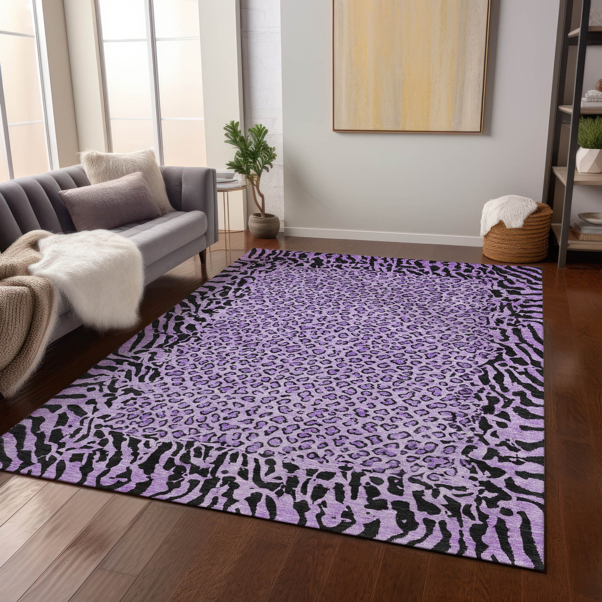 3' X 5' Purple Animal Print Washable Indoor Outdoor Area Rug-7