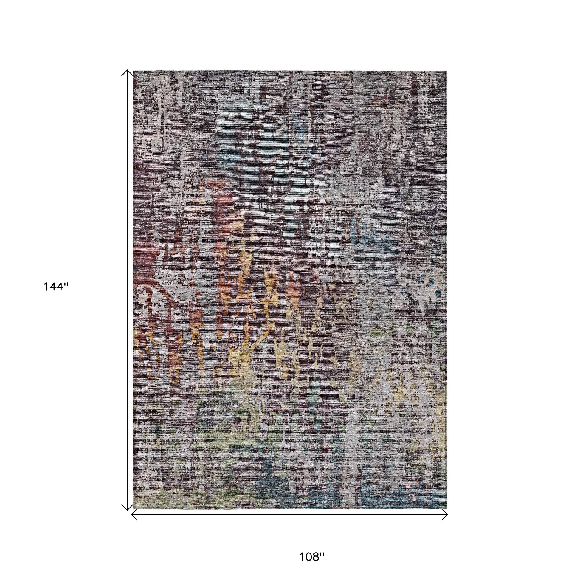 9' X 12' Pewter Abstract Washable Indoor Outdoor Area Rug-2