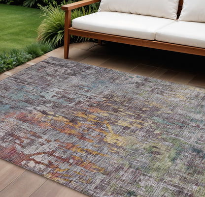 9' X 12' Pewter Abstract Washable Indoor Outdoor Area Rug-0