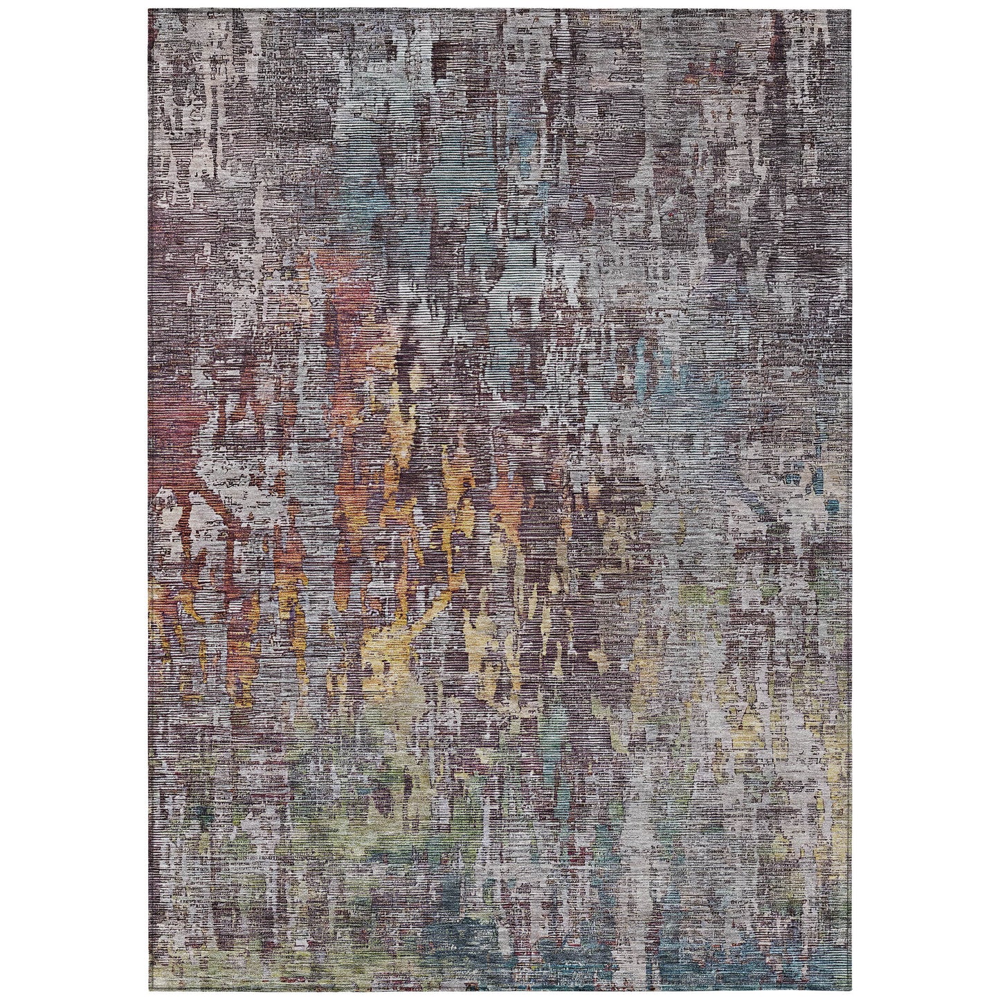 9' X 12' Pewter Abstract Washable Indoor Outdoor Area Rug-1