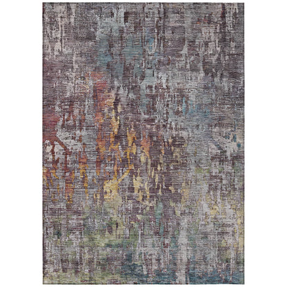 9' X 12' Pewter Abstract Washable Indoor Outdoor Area Rug-1