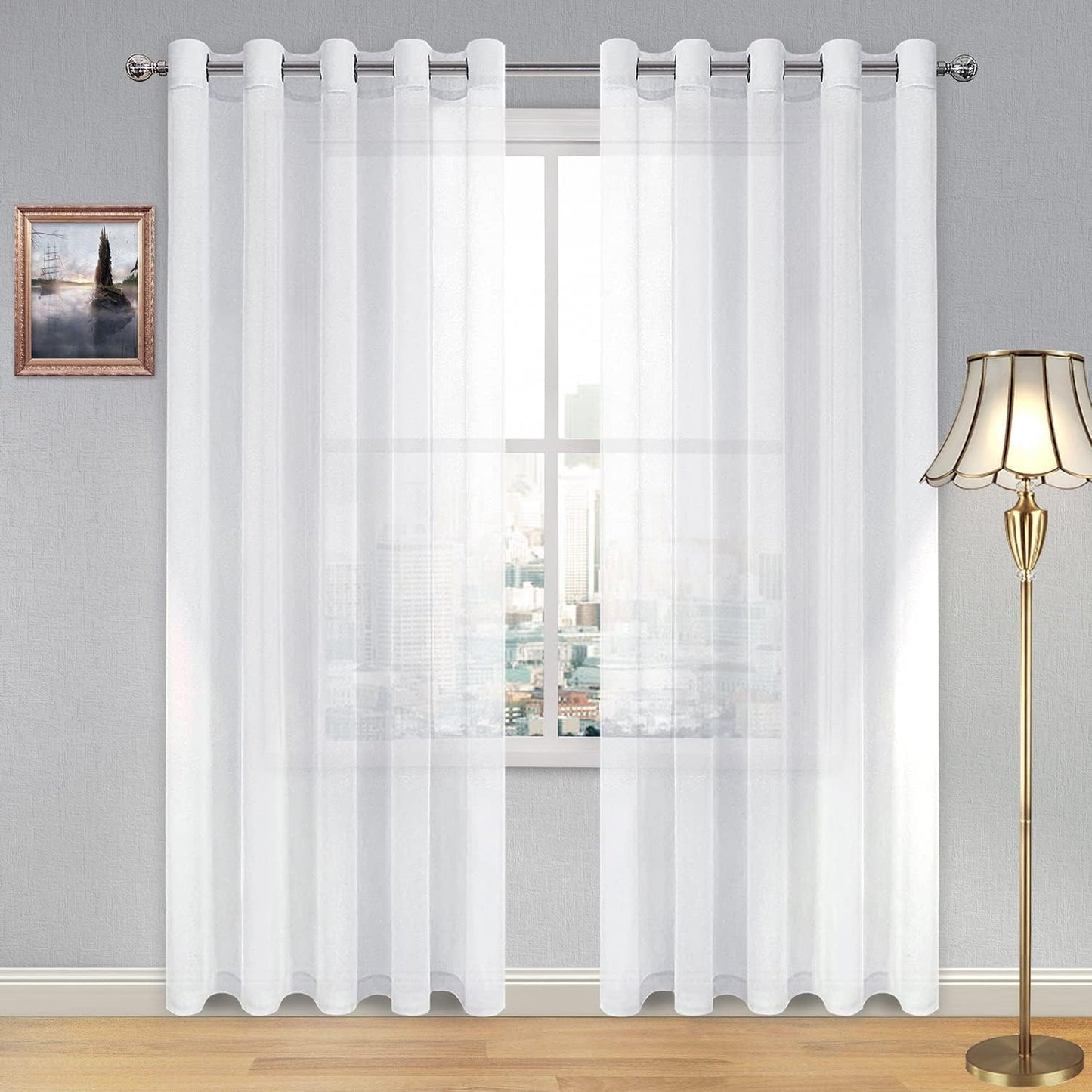 DWCN Faux Linen Sheer Curtains, Set of 2 Panels-5