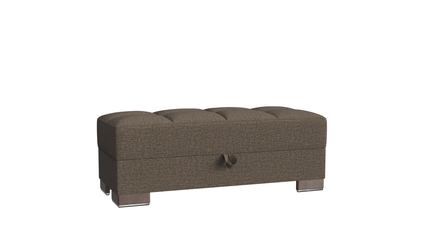 50" Brown Upholstered Tufted Fabric Storage Ottoman-1