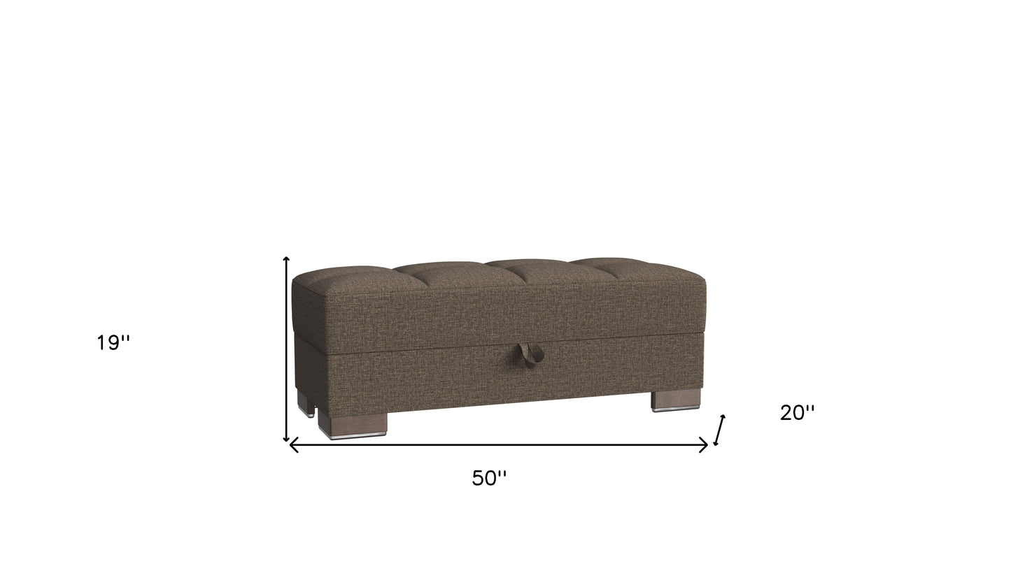 50" Brown Upholstered Tufted Fabric Storage Ottoman-4