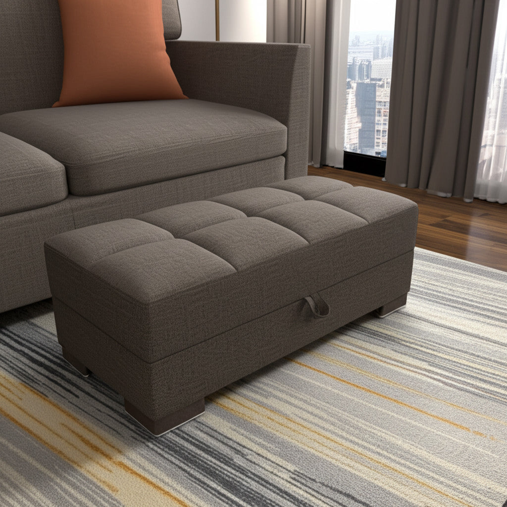 50" Brown Upholstered Tufted Fabric Storage Ottoman-0