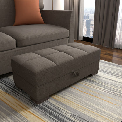 50" Brown Upholstered Tufted Fabric Storage Ottoman-0