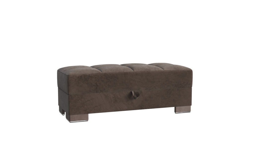 52" Brown Tufted Chenille And Faux Leather Storage Ottoman-1