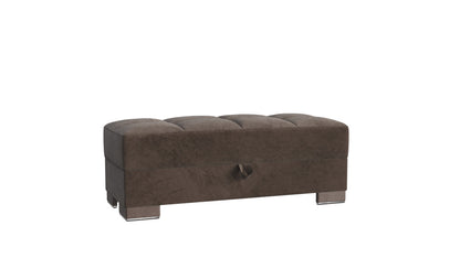 52" Brown Tufted Chenille And Faux Leather Storage Ottoman-1